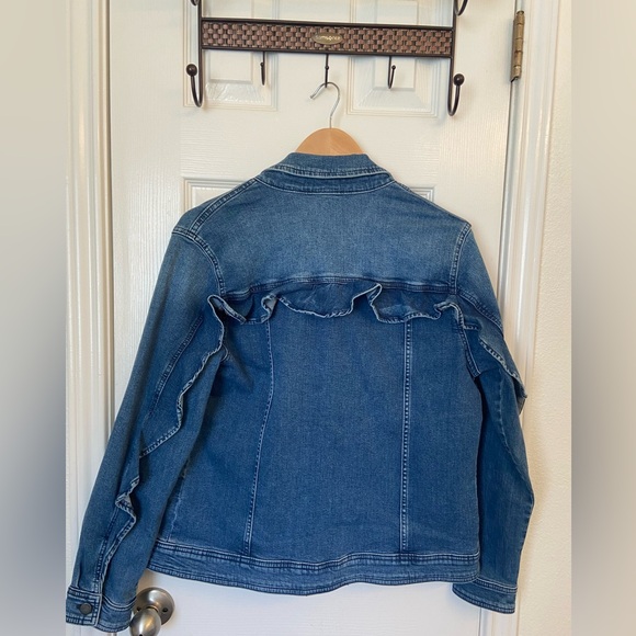 Avec Les Filles - Anthropologie Jean Jacket with Indigo Ruffle - Size Large - Picture 3 of 6